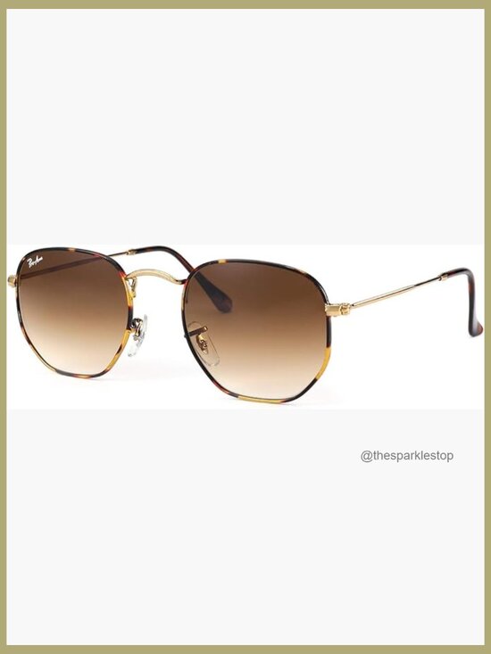 Real Glass Lens Hexagonal Frame Sunglasses with UV400 Protection